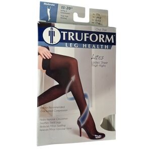 Truform Compression Thigh Highs Women Large Black New 15-20mmHg Sheer 1774BL-L